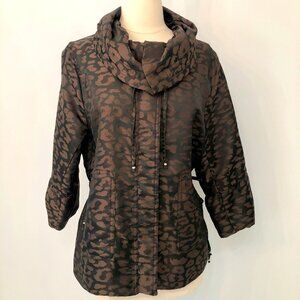 Luii Coat Black Brown Leopard Print Coat, Size L
